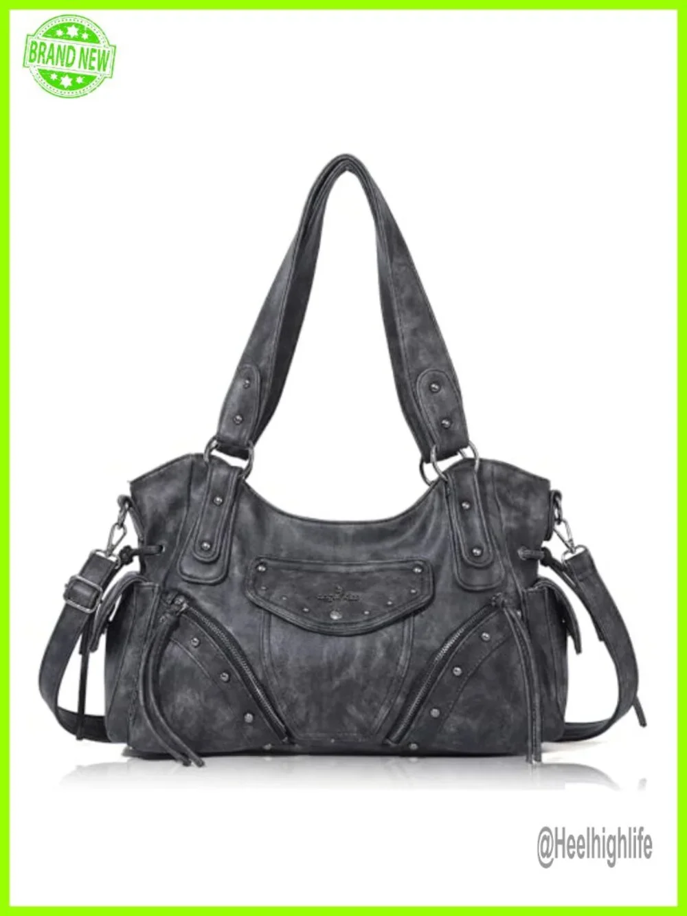 Retro Washed Vegan Leather Hobo Bag with Crossbody Strap